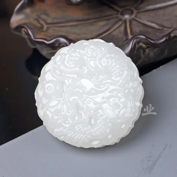 Afghan White Jade Dragon Pendant with Guanyin Design - Image 20