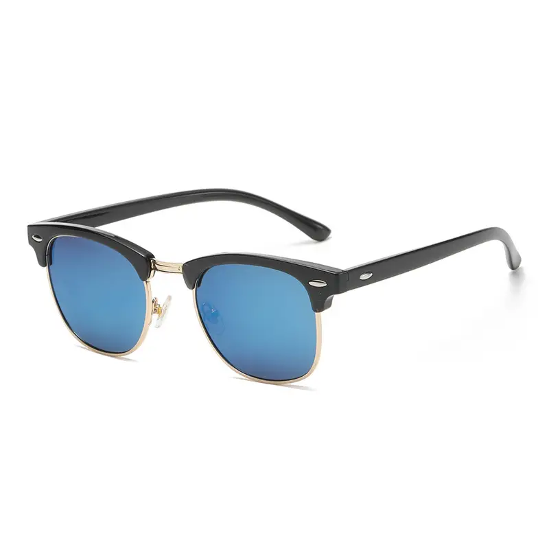 Bright Black silver frame blue reflective polarized C7
