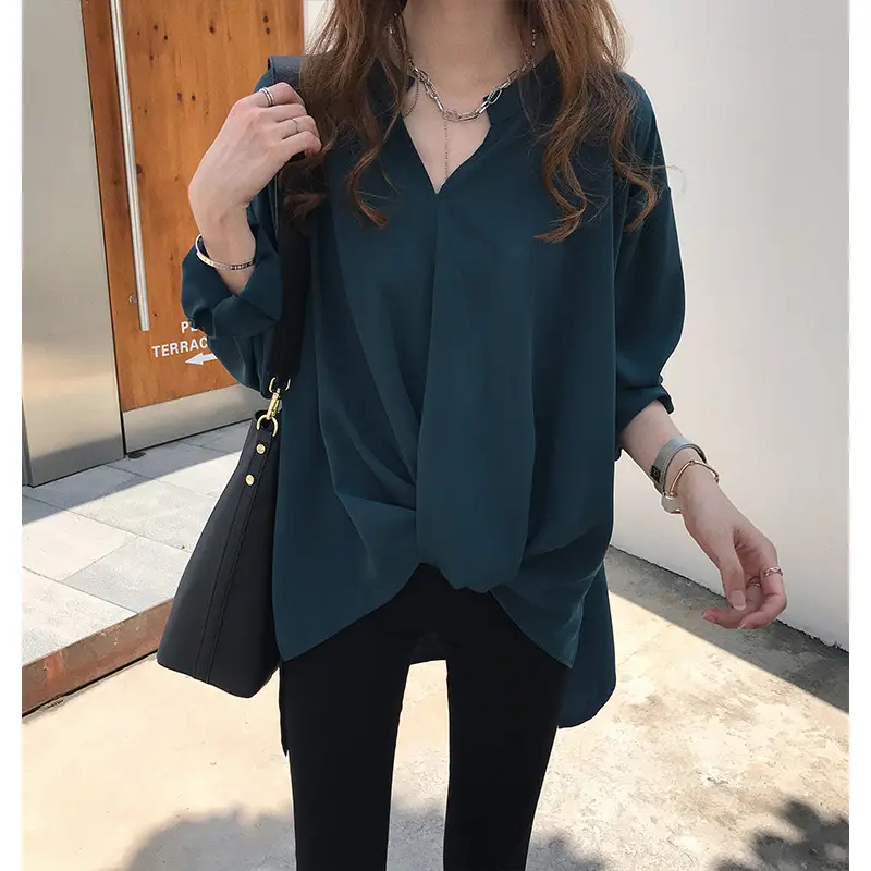 Autumn Chiffon Long Sleeve Shirt Women White Loose Fit