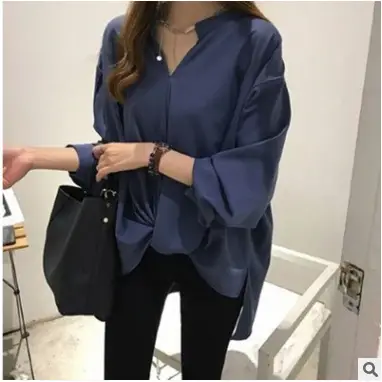 Autumn Chiffon Long Sleeve Shirt Women White Loose Fit