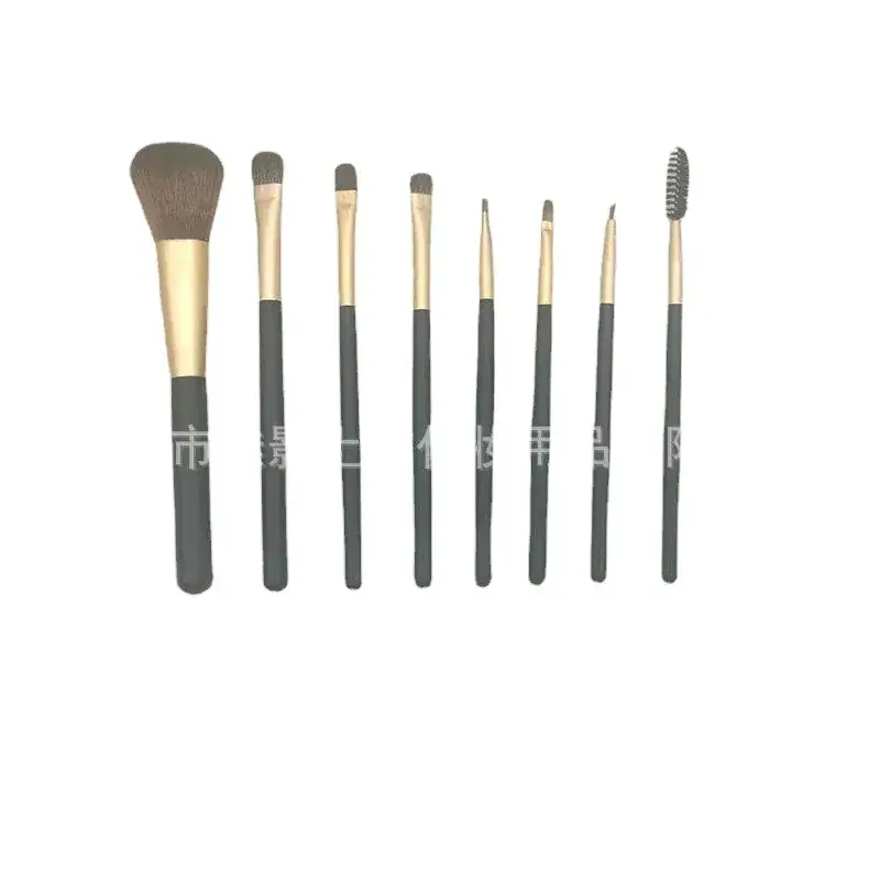 8 Piece Black Animal Hair Makeup Brushes Set - Image 6