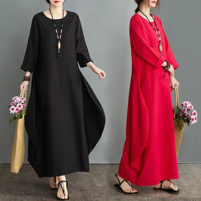 Red Loose Fit Long Skirt Dress for Women - Image 3