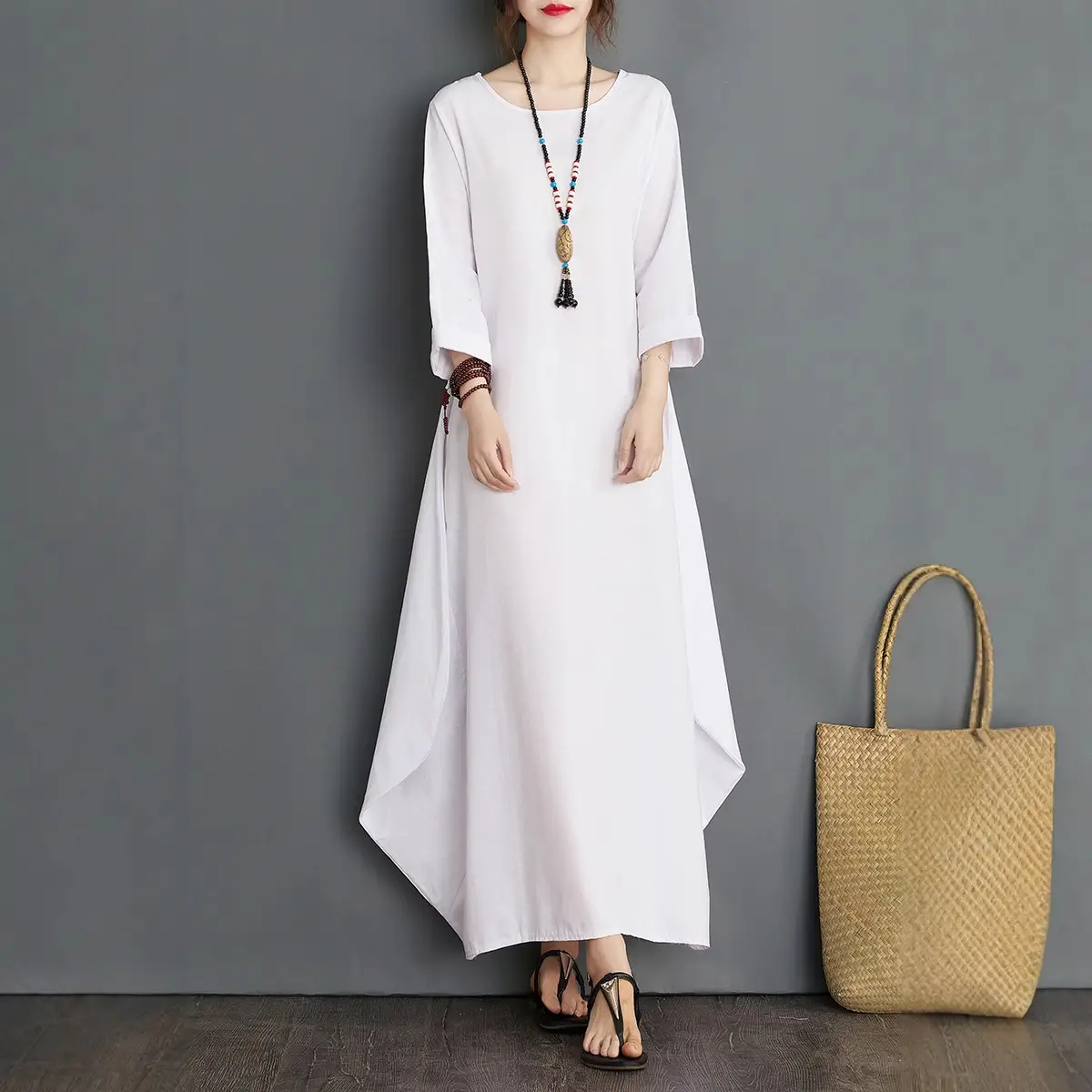 Red Loose Fit Long Skirt Dress for Women - Image 4