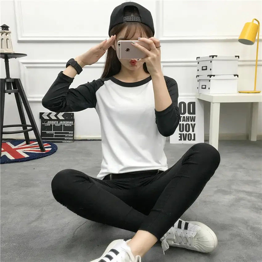 Women White Slim Fit Long Sleeve T-Shirt Loose Wear
