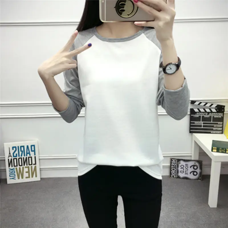 Women White Slim Fit Long Sleeve T-Shirt Loose Wear