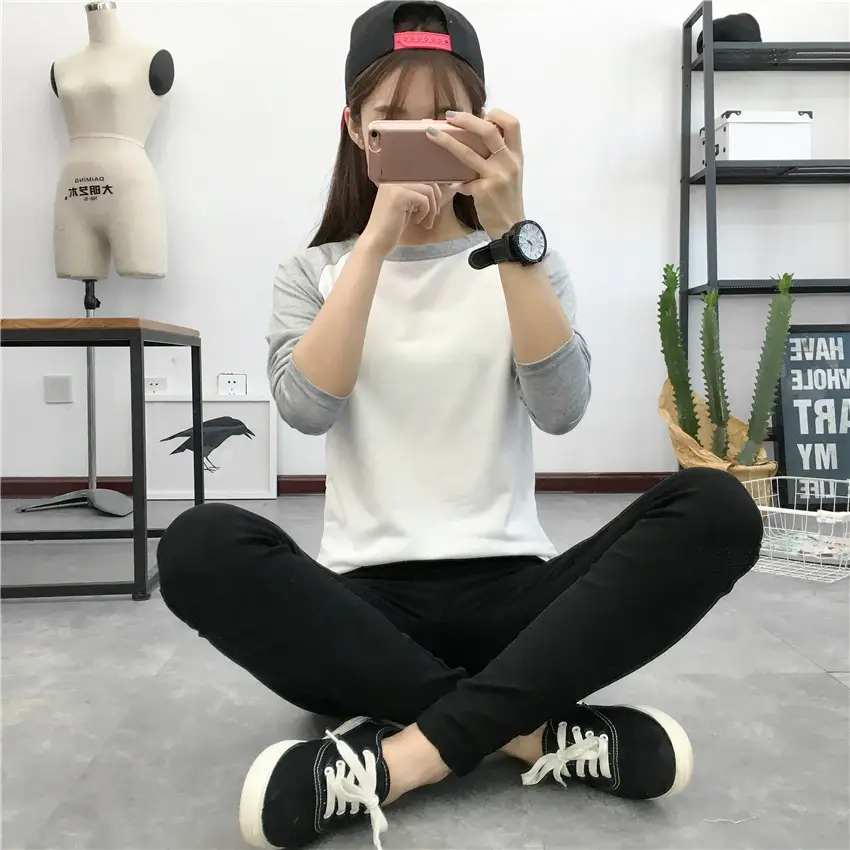 Women White Slim Fit Long Sleeve T-Shirt Loose Wear