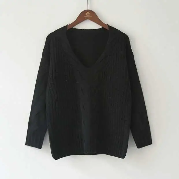 White Knitted V-Neck Sweater for Women with Patchwork Design - Image 7
