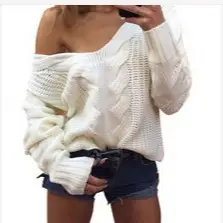 White Knitted V-Neck Sweater for Women with Patchwork Design - Image 8