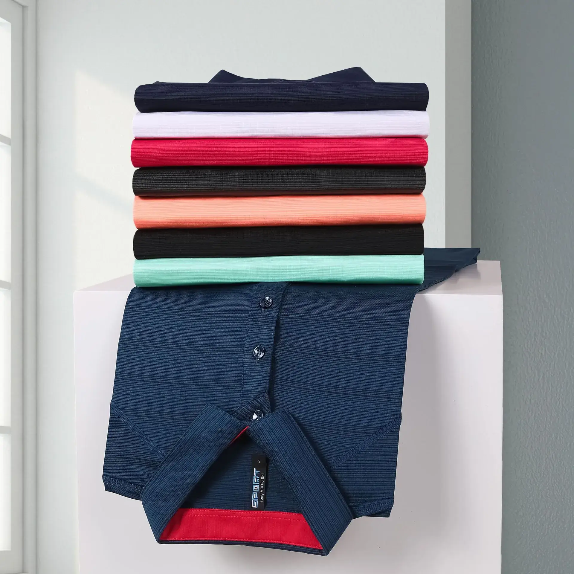 Crystal Silk Polo Shirt Navy Blue 99% Cotton