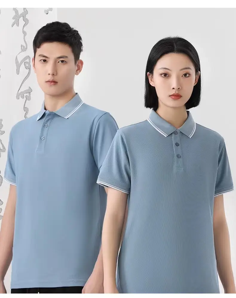 Men Women Polo Shirt Navy Blue 2302 — feature 14