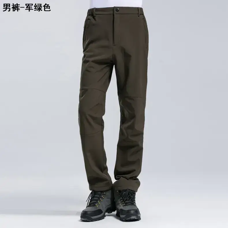 Men Winter Thickened Ski Climbing Fleece Pants Green