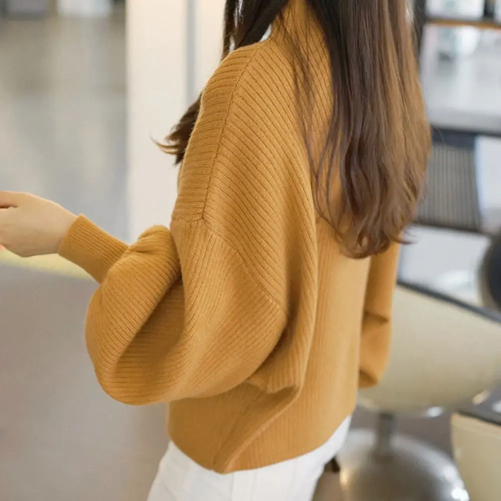 Women Half-Turtleneck Knit Sweater with Lantern Sleeve - Image 13
