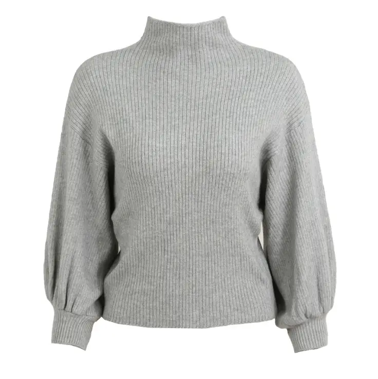 Women Half-Turtleneck Knit Sweater with Lantern Sleeve - Image 3
