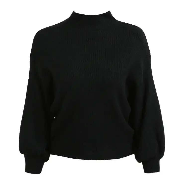 Women Half-Turtleneck Knit Sweater with Lantern Sleeve - Image 4