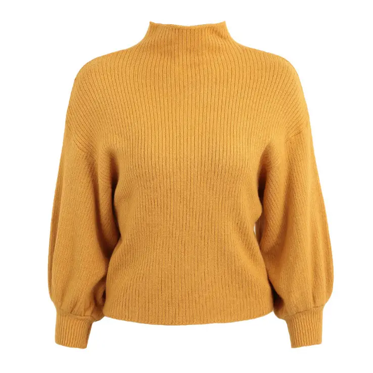 Women Half-Turtleneck Knit Sweater with Lantern Sleeve - Image 5