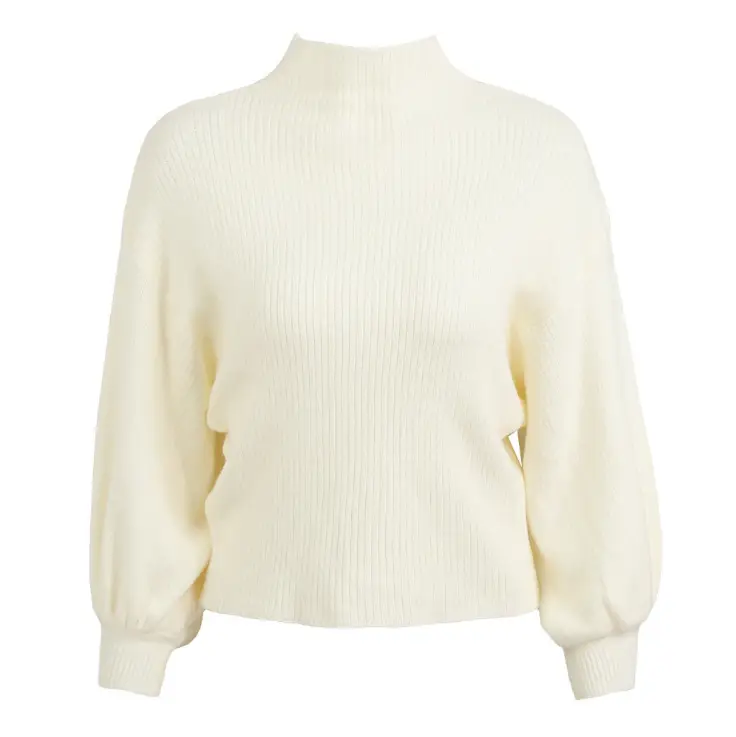 Women Half-Turtleneck Knit Sweater with Lantern Sleeve - Image 6