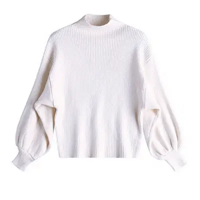 Women Half-Turtleneck Knit Sweater with Lantern Sleeve - Image 7