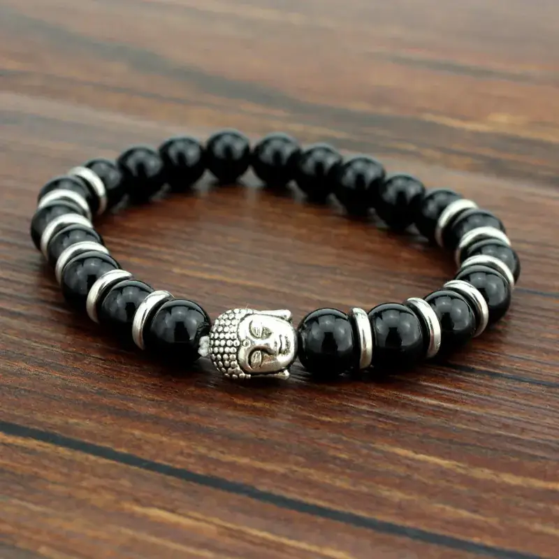 Buddha Head Bracelet with Tiger Eye & Black Beads - Image 6