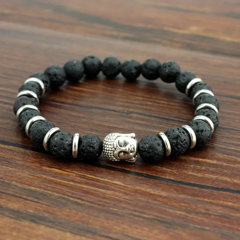 Buddha Head Bracelet with Tiger Eye & Black Beads - Image 2