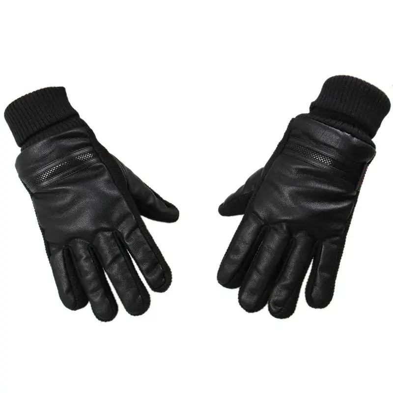Black Leather Winter Ski Gloves Rainproof Warmth - Image 2