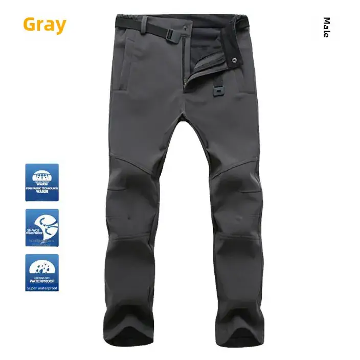 Men's Slim Fit Windproof Ski Pants Gray Large