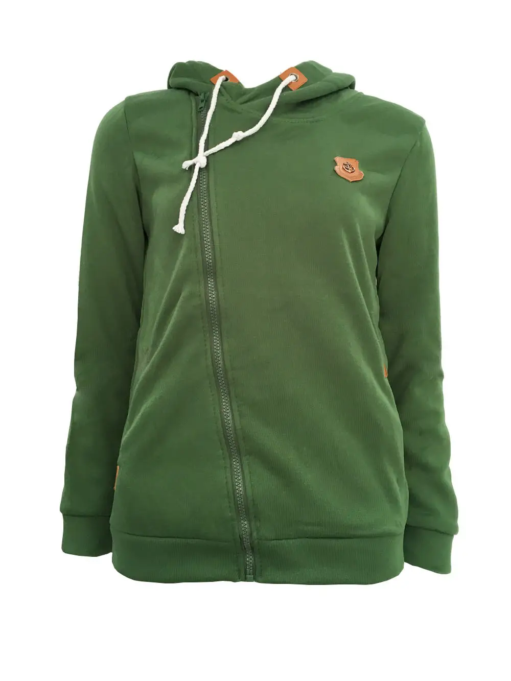 Women's New Era Sweatshirt Hoodie Jacket Side Zipper Dark Green - Image 2
