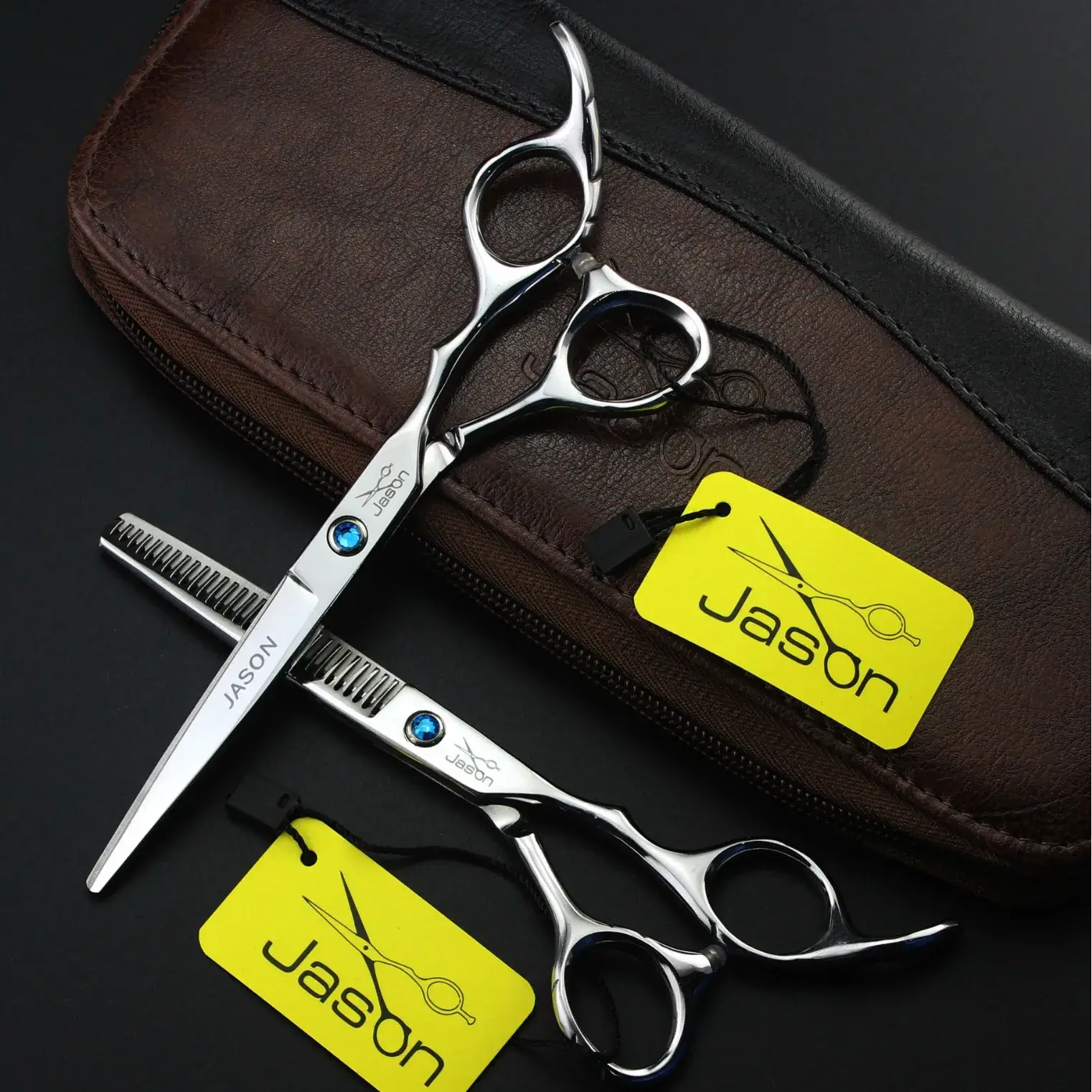 JASON Hair Scissors Set Silver Flat Shears Tooth Shears - Image 2