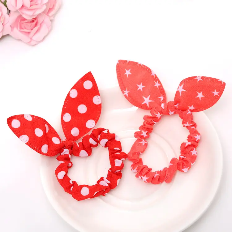 Rabbit Ears Hair Rope with Red Polka Dot Bow