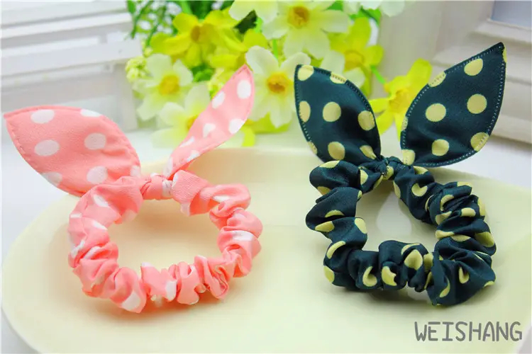 Rabbit Ears Hair Rope with Red Polka Dot Bow — feature 11