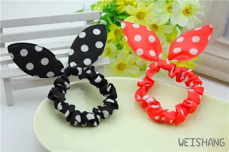 Rabbit Ears Hair Rope with Red Polka Dot Bow — feature 14
