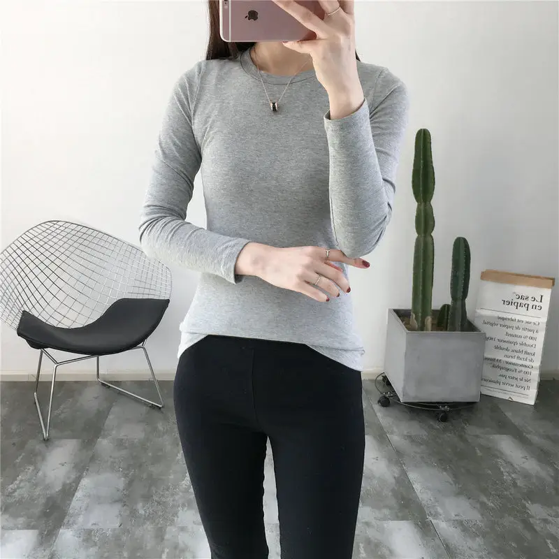 Women Grey Long Sleeve Slim Fit T-Shirt - Image 11