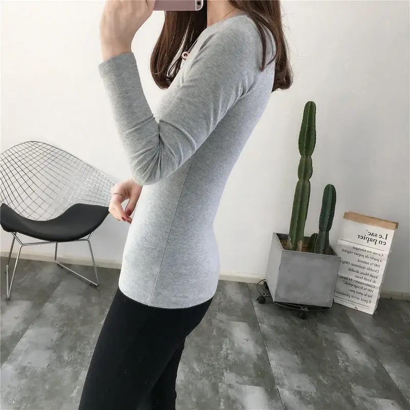 Women Grey Long Sleeve Slim Fit T-Shirt - Image 12