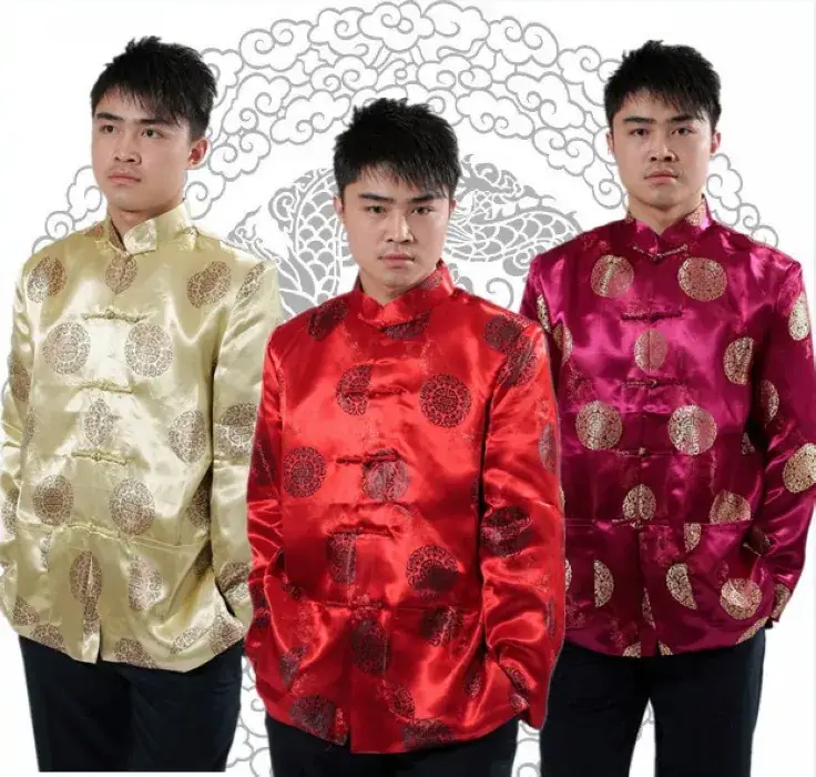 Big Red Chinese Tang Coat Work Men's Top - Image 10