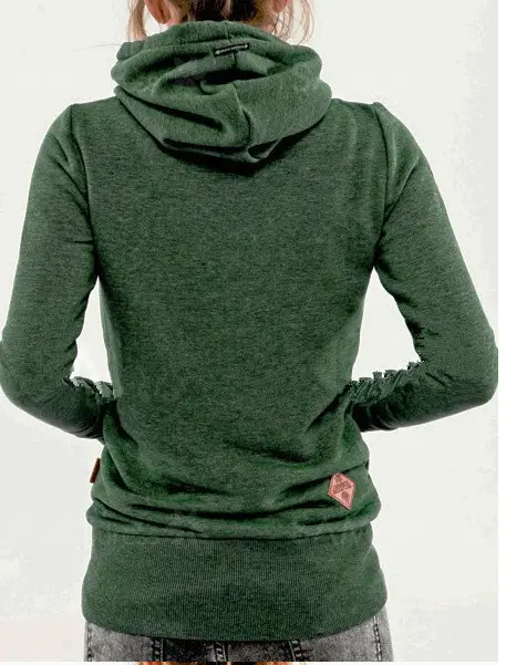 Green Embroidered Hooded Sweatshirt Long Sleeve Pocket