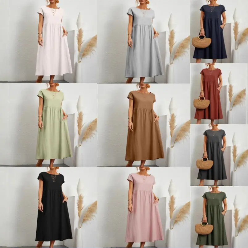 Women's Olive Green Sleeveless Cotton Dress with Belt - Image 17