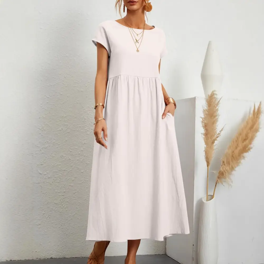 Women's Olive Green Sleeveless Cotton Dress with Belt - Image 19
