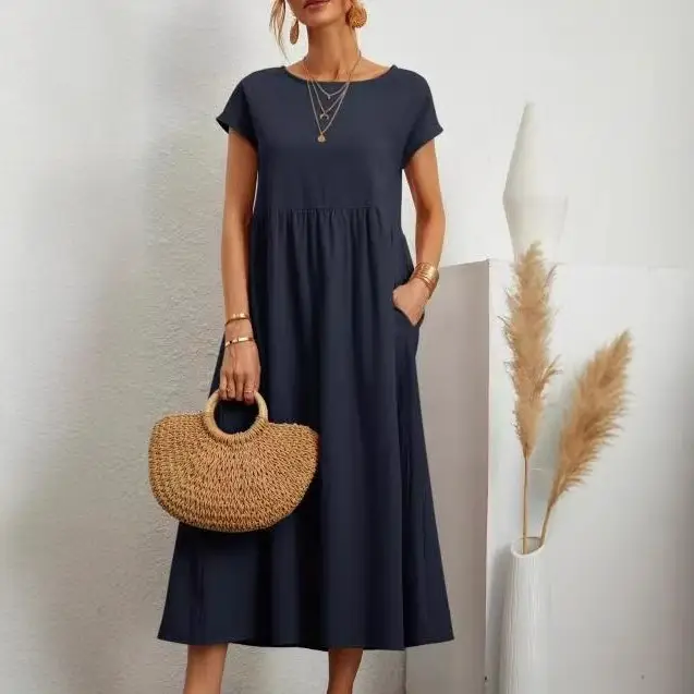 Women's Olive Green Sleeveless Cotton Dress with Belt - Image 20