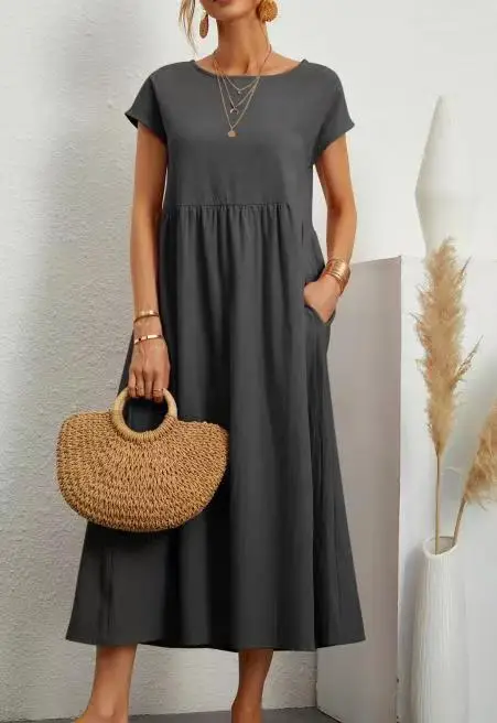 Women's Olive Green Sleeveless Cotton Dress with Belt - Image 12