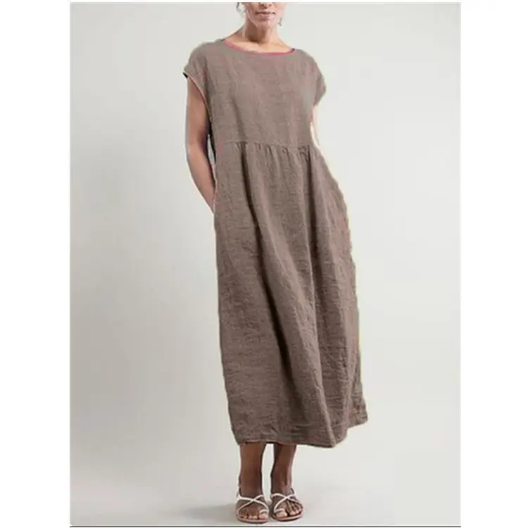 Women's Olive Green Sleeveless Cotton Dress with Belt - Image 4
