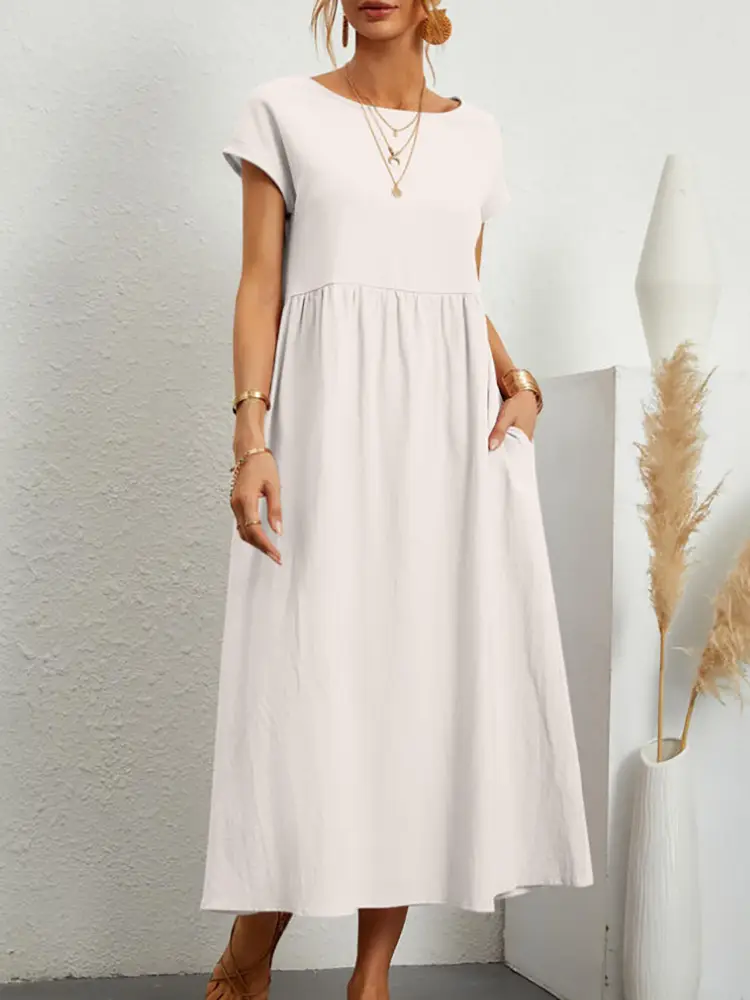 Women's Olive Green Sleeveless Cotton Dress with Belt - Image 9