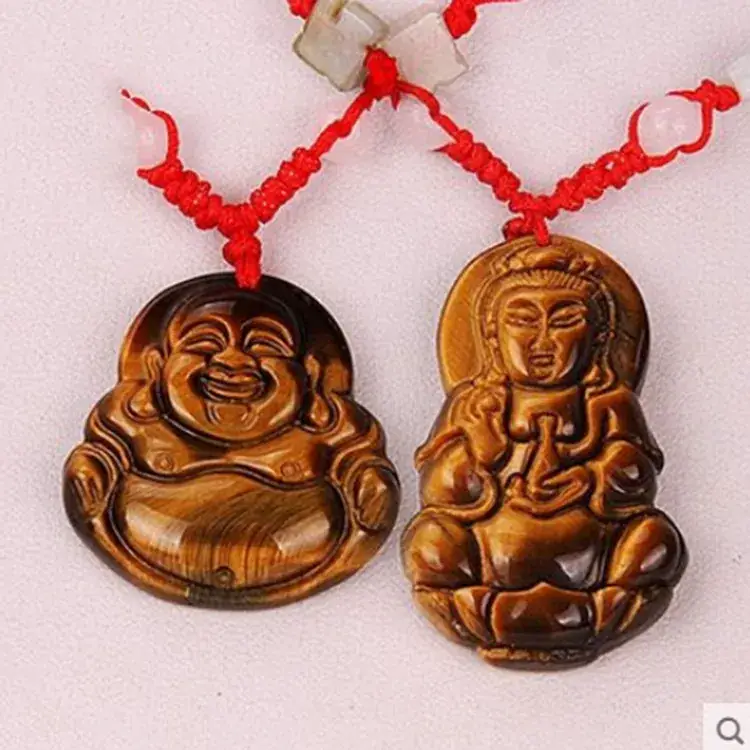Yellow Tiger Eye Stone Buddha Ball Chain Guanyin Jade Pendant Men's Tiger Eye Stone Guanyin Necklace - Image 4