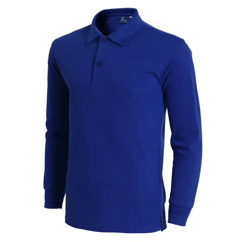 Blue Long Sleeve Collared T-Shirt for Men - Image 17
