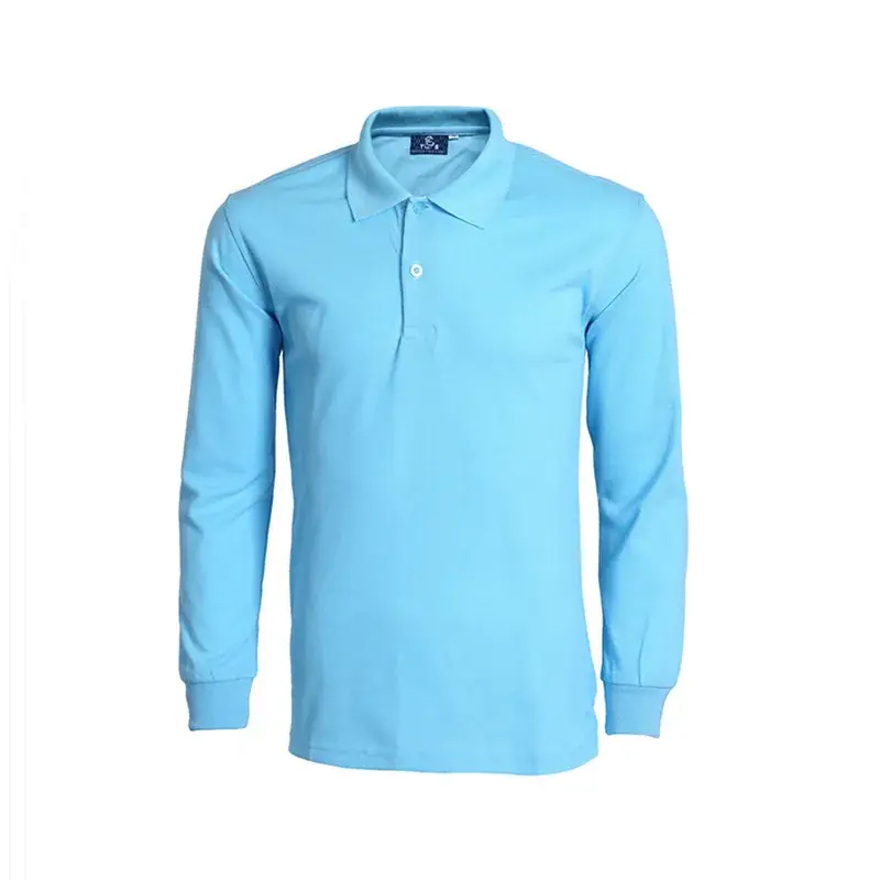 Blue Long Sleeve Collared T-Shirt for Men - Image 14