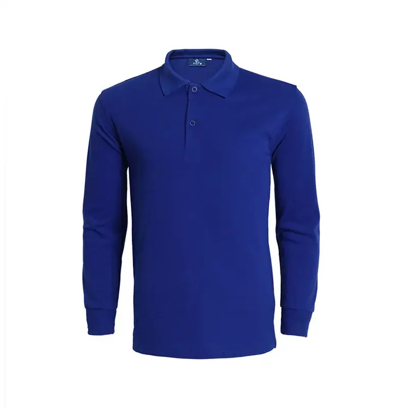 Blue Long Sleeve Collared T-Shirt for Men - Image 15