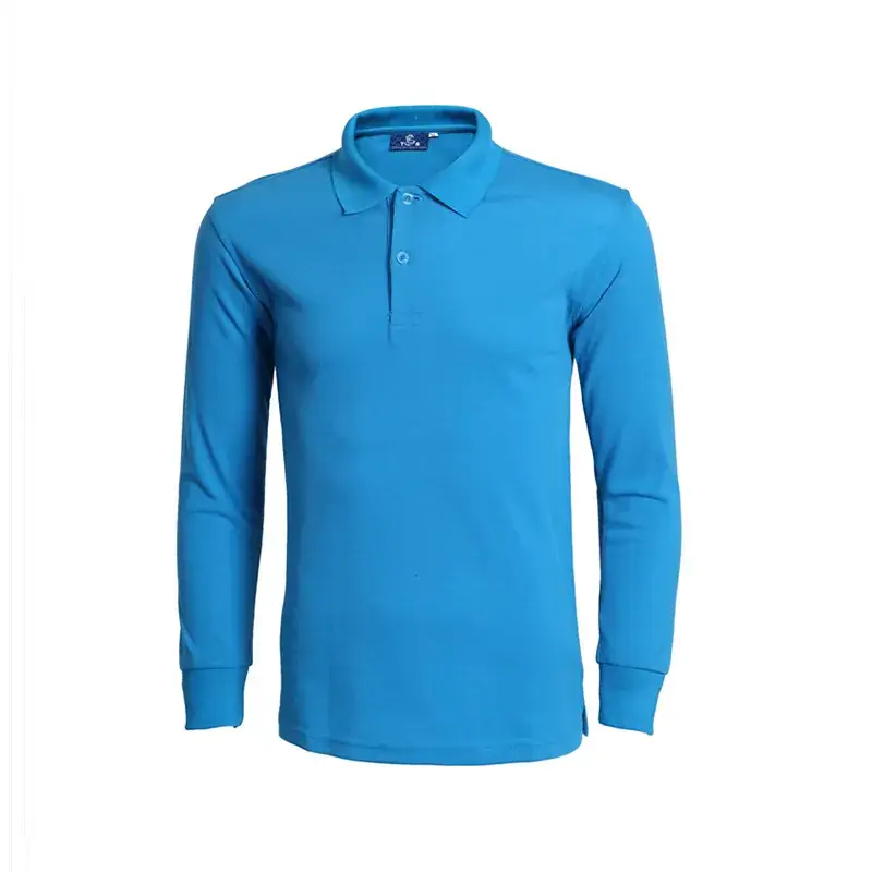 Blue Long Sleeve Collared T-Shirt for Men - Image 8