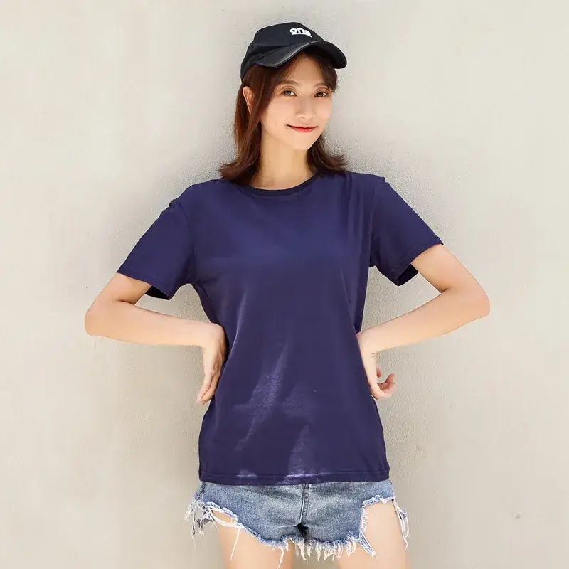 Women Cotton T-Shirt Navy Blue Half Sleeve Summer Wear