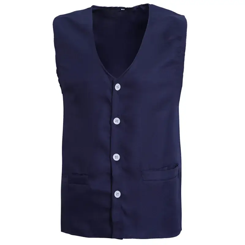 Men Sleeveless Button Vest Navy Blue - Image 3