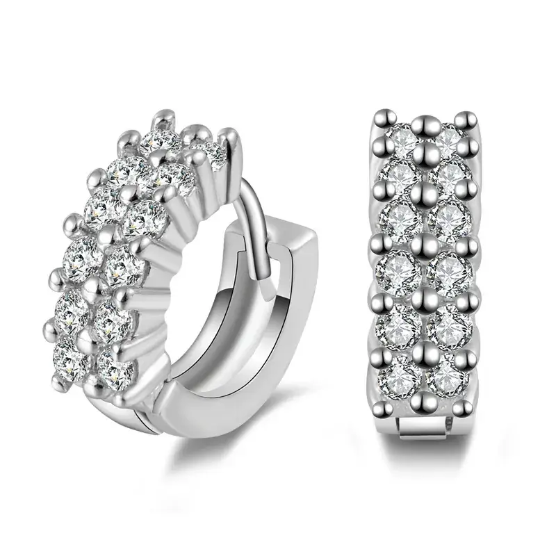 Silver Plated Double Row Inlaid Diamond Earrings