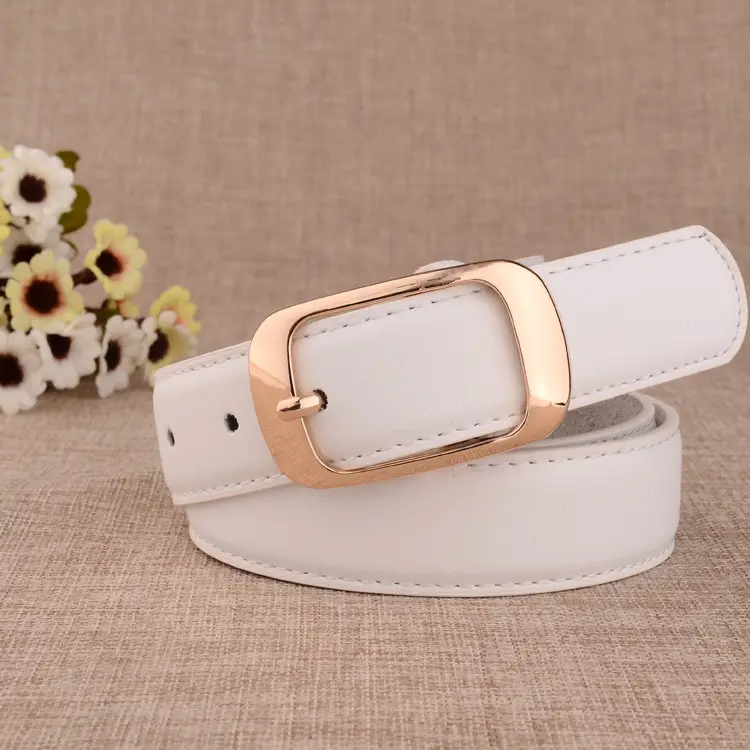 White Leather Belt with Gold Buckle for Women — feature 4
