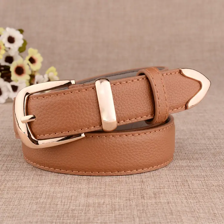 White Leather Belt with Gold Buckle for Women - Image 5